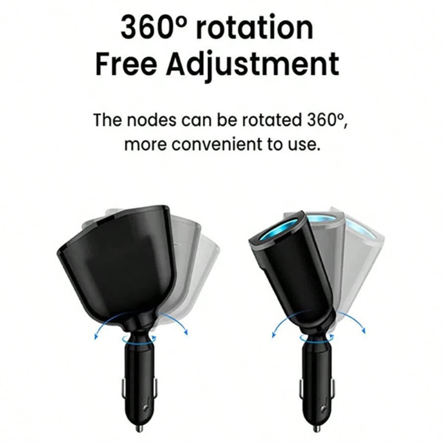 1pc Black ABS Multi-Function Digital Display Car Charger, Rapid Charging Dual USB + Type-C, Suitable For 12V/24V Vehicles