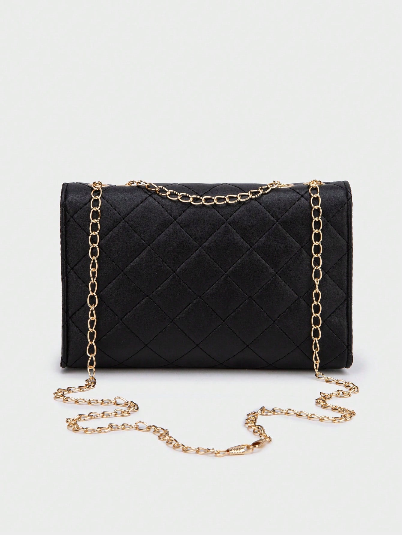 1pc Black Rhombus Pattern Chain Strap Women Satchel Bag, Fashion Light Quilted Flap Shoulder Crossbody Bag