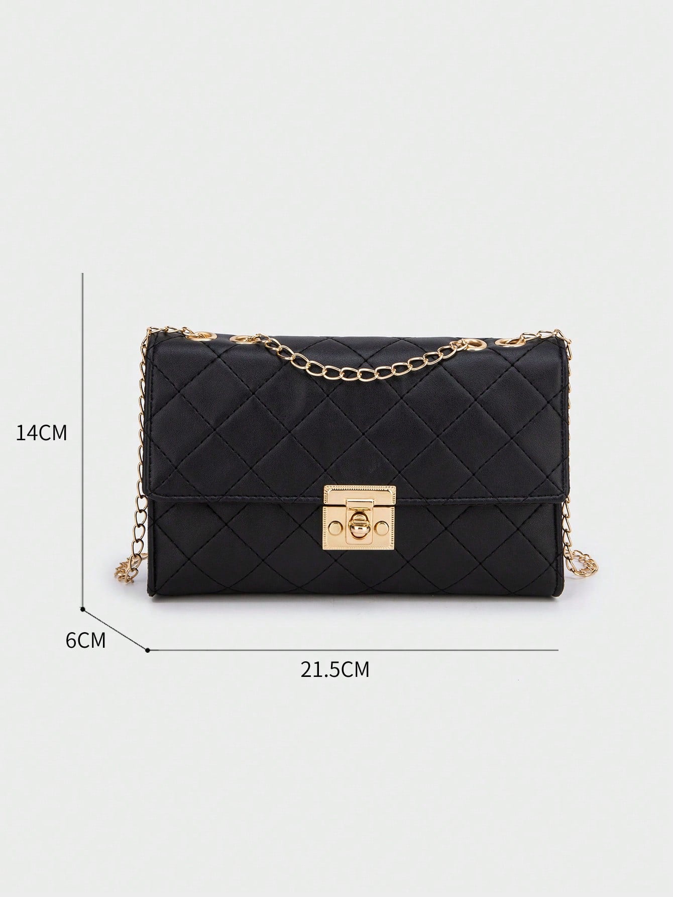 1pc Black Rhombus Pattern Chain Strap Women Satchel Bag, Fashion Light Quilted Flap Shoulder Crossbody Bag
