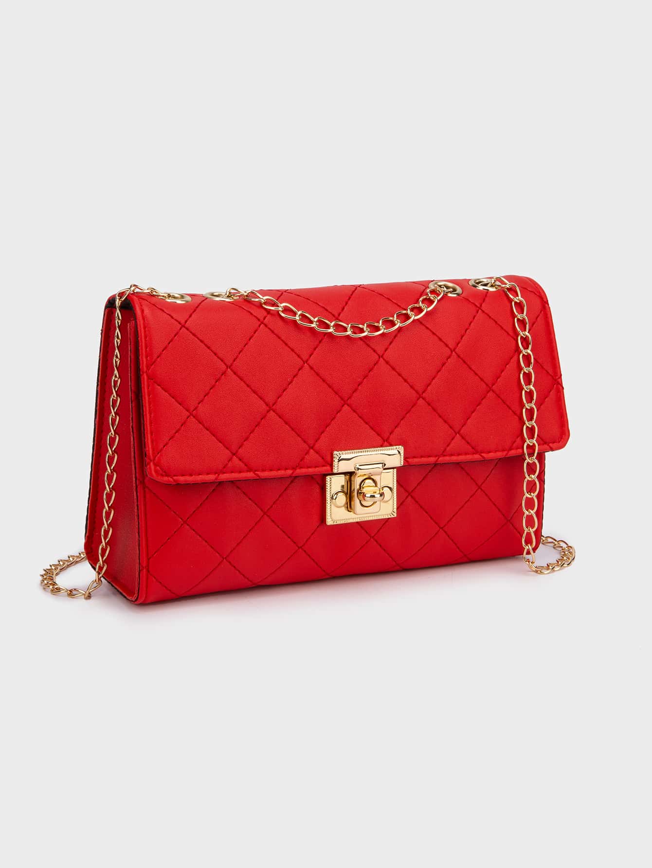 1pc Black Rhombus Pattern Chain Strap Women Satchel Bag, Fashion Light Quilted Flap Shoulder Crossbody Bag