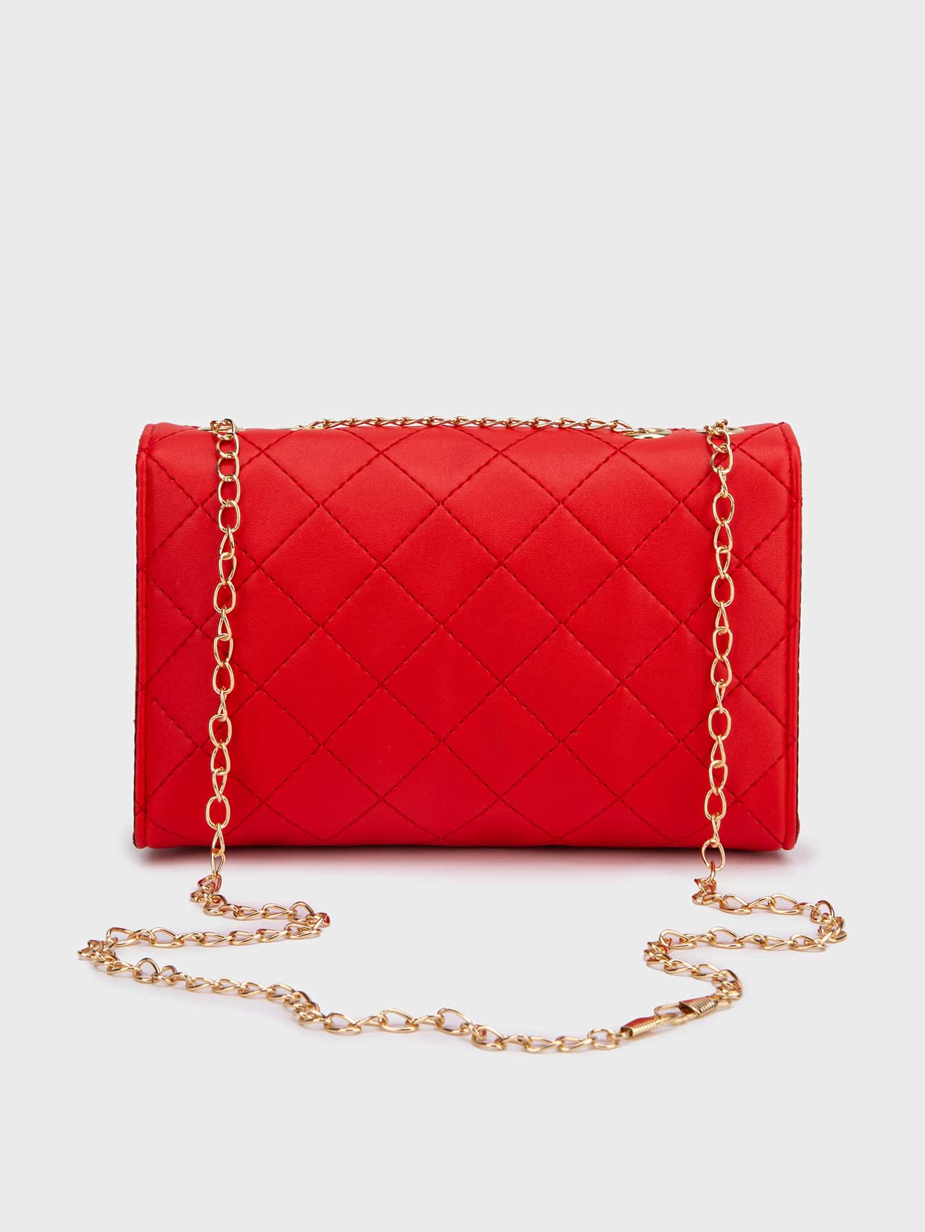 1pc Black Rhombus Pattern Chain Strap Women Satchel Bag, Fashion Light Quilted Flap Shoulder Crossbody Bag