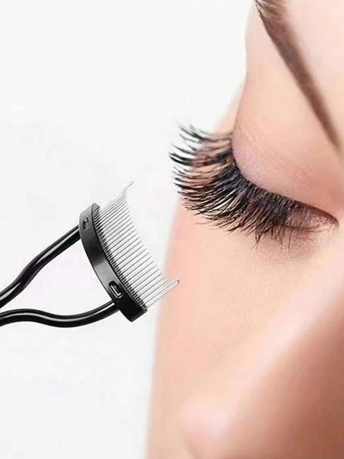 1pc Black Stainless Steel Eyelash Comb Set, Portable Fine-Toothed Lash Curling Auxiliary Tool, Eye Makeup Tool, False Eyelash Grooming Accessory