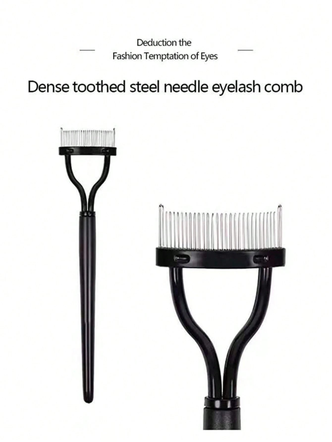 1pc Black Stainless Steel Eyelash Comb Set, Portable Fine-Toothed Lash Curling Auxiliary Tool, Eye Makeup Tool, False Eyelash Grooming Accessory