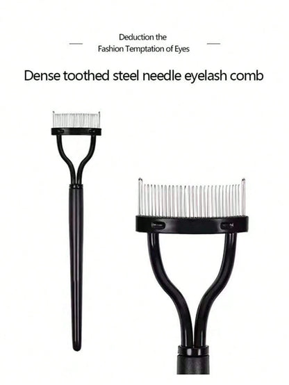 1pc Black Stainless Steel Eyelash Comb Set, Portable Fine-Toothed Lash Curling Auxiliary Tool, Eye Makeup Tool, False Eyelash Grooming Accessory