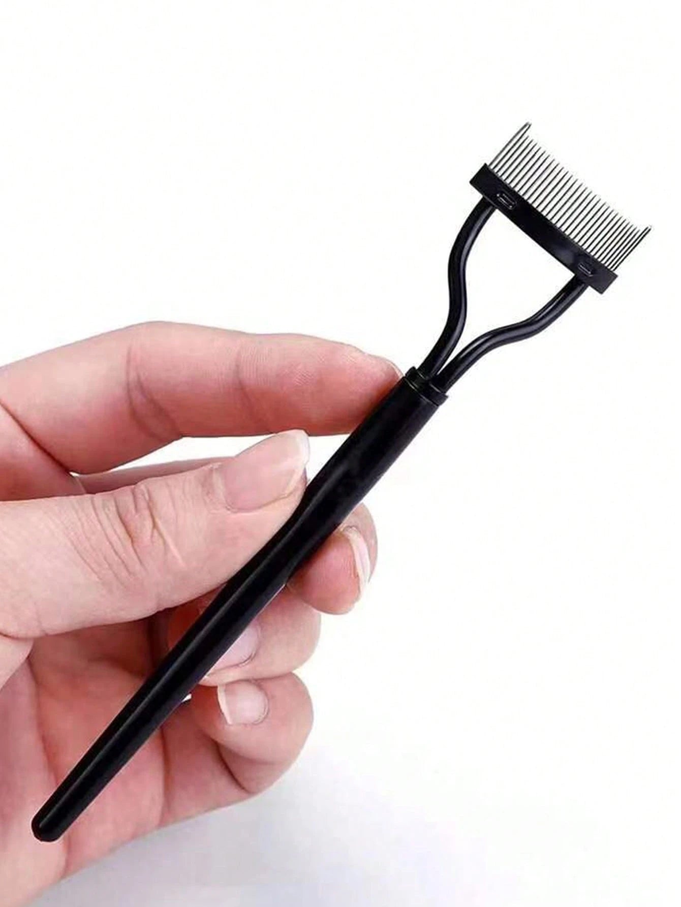 1pc Black Stainless Steel Eyelash Comb Set, Portable Fine-Toothed Lash Curling Auxiliary Tool, Eye Makeup Tool, False Eyelash Grooming Accessory