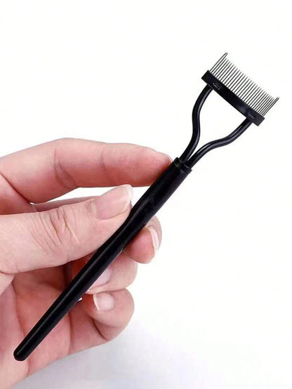 1pc Black Stainless Steel Eyelash Comb Set, Portable Fine-Toothed Lash Curling Auxiliary Tool, Eye Makeup Tool, False Eyelash Grooming Accessory
