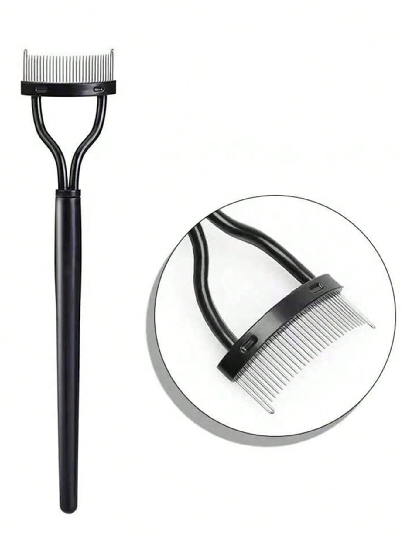 1pc Black Stainless Steel Eyelash Comb Set, Portable Fine-Toothed Lash Curling Auxiliary Tool, Eye Makeup Tool, False Eyelash Grooming Accessory