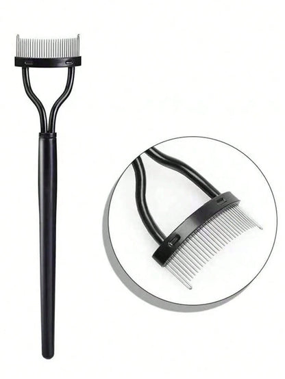 1pc Black Stainless Steel Eyelash Comb Set, Portable Fine-Toothed Lash Curling Auxiliary Tool, Eye Makeup Tool, False Eyelash Grooming Accessory