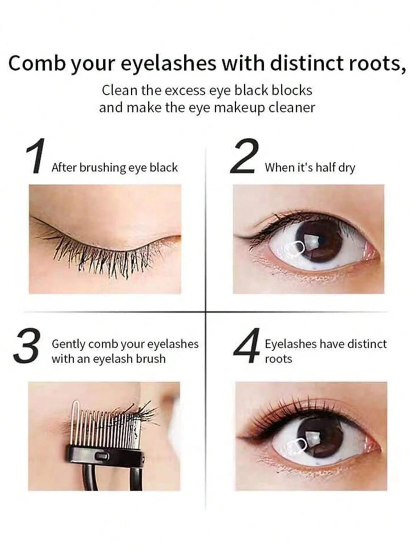 1pc Black Stainless Steel Eyelash Comb Set, Portable Fine-Toothed Lash Curling Auxiliary Tool, Eye Makeup Tool, False Eyelash Grooming Accessory
