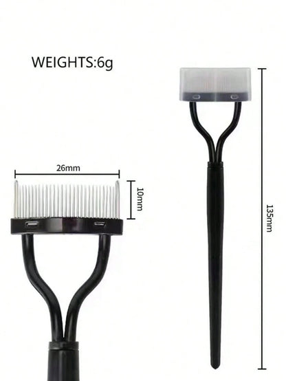 1pc Black Stainless Steel Eyelash Comb Set, Portable Fine-Toothed Lash Curling Auxiliary Tool, Eye Makeup Tool, False Eyelash Grooming Accessory