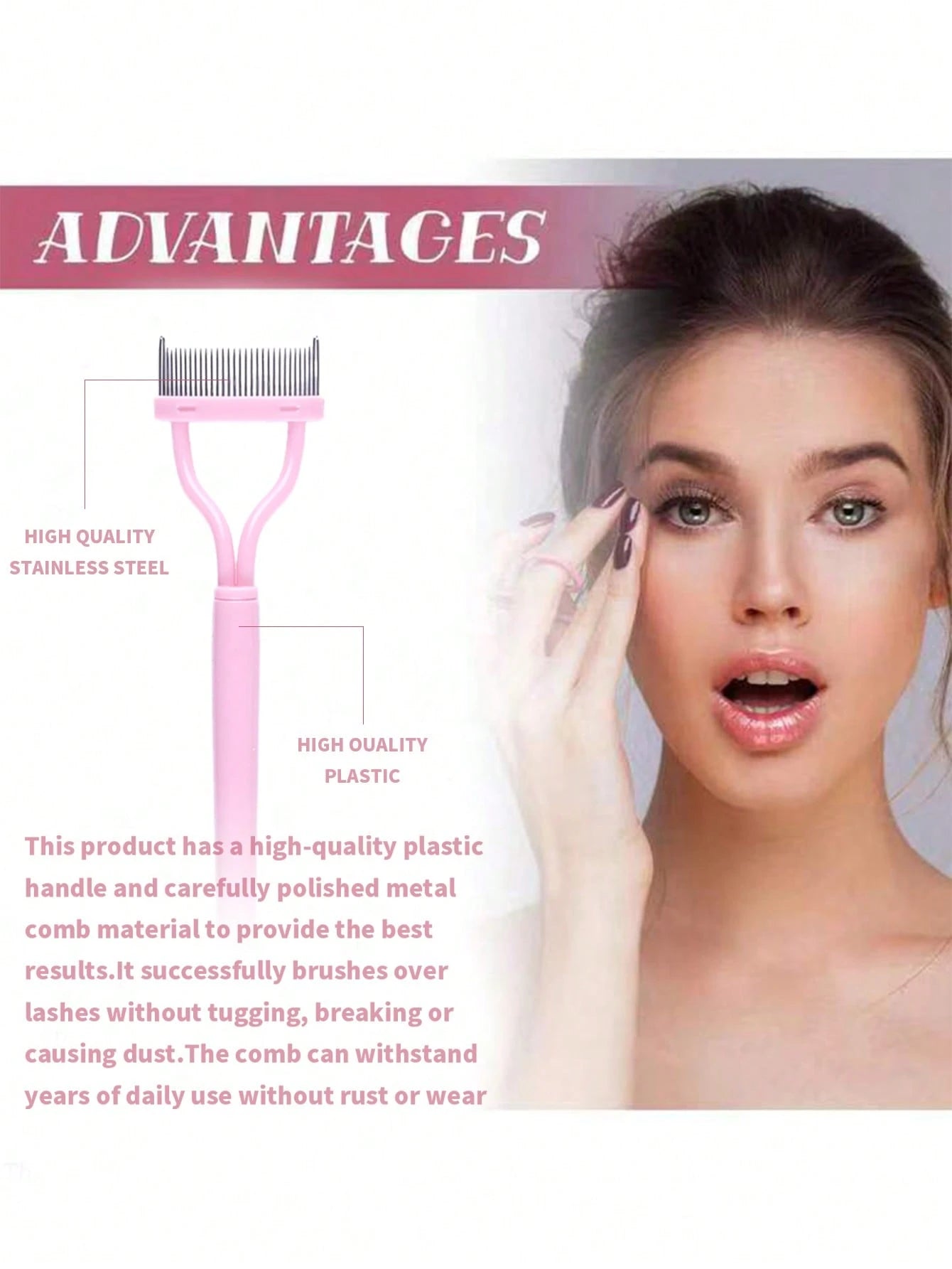1pc Black Stainless Steel Eyelash Comb Set, Portable Fine-Toothed Lash Curling Auxiliary Tool, Eye Makeup Tool, False Eyelash Grooming Accessory