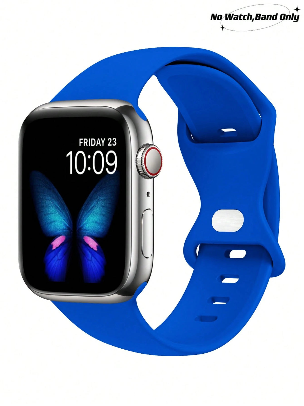 1pc Blue Fashionable Soft Silicone Sports Watch Strap Butterfly Buckle Comfortable Adjustable Waterproof Wristband, For Apple Watch Band 38/40/41/42/44/45/46/49mm, For Apple Watch Series Ultra/SE/11/1