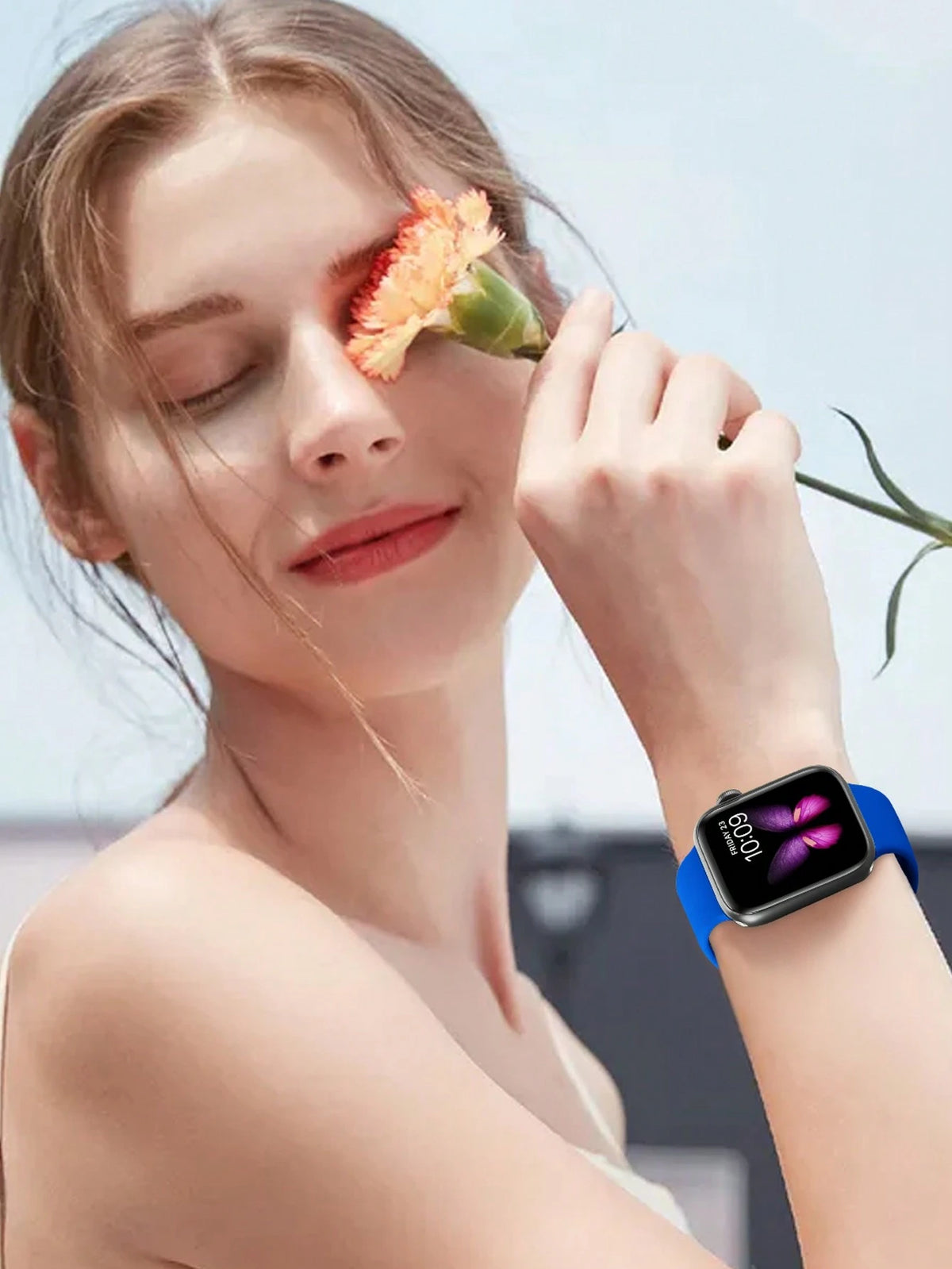 1pc Blue Fashionable Soft Silicone Sports Watch Strap Butterfly Buckle Comfortable Adjustable Waterproof Wristband, For Apple Watch Band 38/40/41/42/44/45/46/49mm, For Apple Watch Series Ultra/SE/11/1