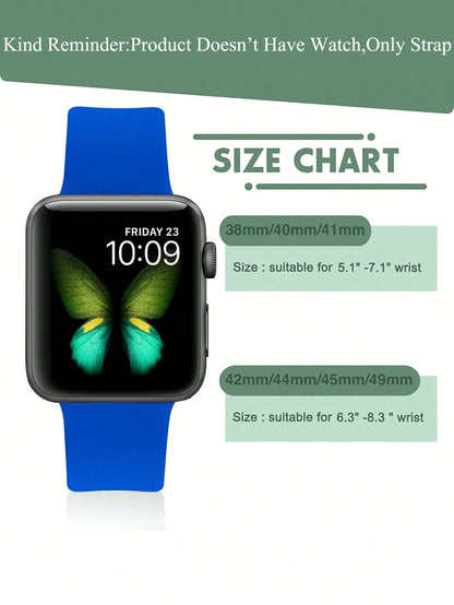 1pc Blue Fashionable Soft Silicone Sports Watch Strap Butterfly Buckle Comfortable Adjustable Waterproof Wristband, For Apple Watch Band 38/40/41/42/44/45/46/49mm, For Apple Watch Series Ultra/SE/11/1