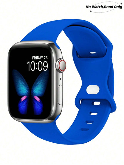 1pc Blue Fashionable Soft Silicone Sports Watch Strap Butterfly Buckle Comfortable Adjustable Waterproof Wristband, For Apple Watch Band 38/40/41/42/44/45/46/49mm, For Apple Watch Series Ultra/SE/11/1