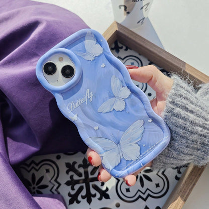 1pc Blue Silver Feather Butterfly Cute Creative Fresh Flying Beautiful Innovative European American Matte Purple Blue, Macaron Color Full Coverage Anti-Drop Fresh Colorful Wave Shape Cream Style, [Int