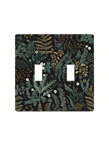 1pc Bohemian Floral Light Switch Cover- Green & Golden Botanical Outlet Plate With Single/Double Toggle & Gang Outlet Options, Easy Installation Mode