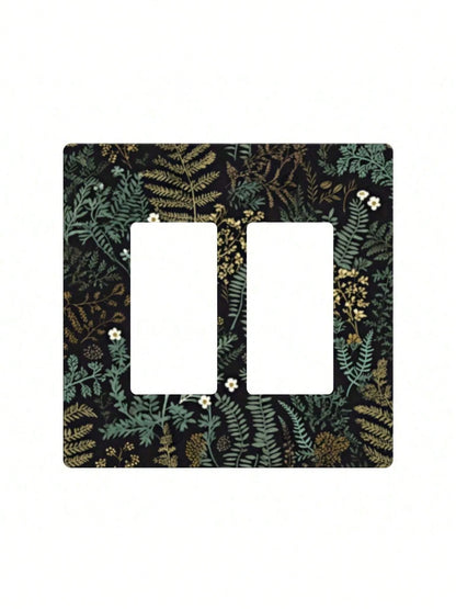 1pc Bohemian Floral Light Switch Cover- Green & Golden Botanical Outlet Plate With Single/Double Toggle & Gang Outlet Options, Easy Installation Mode