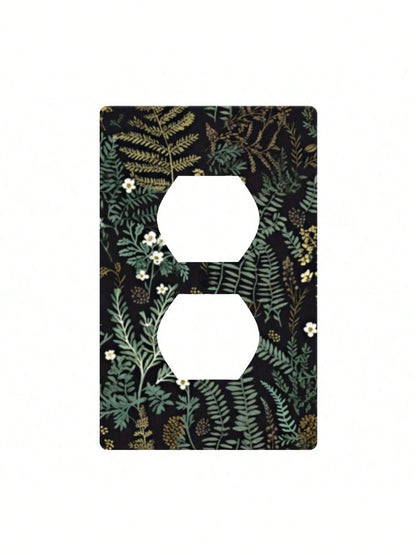 1pc Bohemian Floral Light Switch Cover- Green & Golden Botanical Outlet Plate With Single/Double Toggle & Gang Outlet Options, Easy Installation Mode
