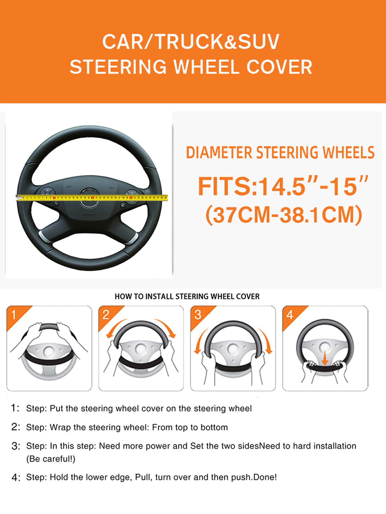 1pc Breathable Massage Comfortable PU Leather Steering Wheel Cover, Fits 14.5-15 Inch Car Accessory