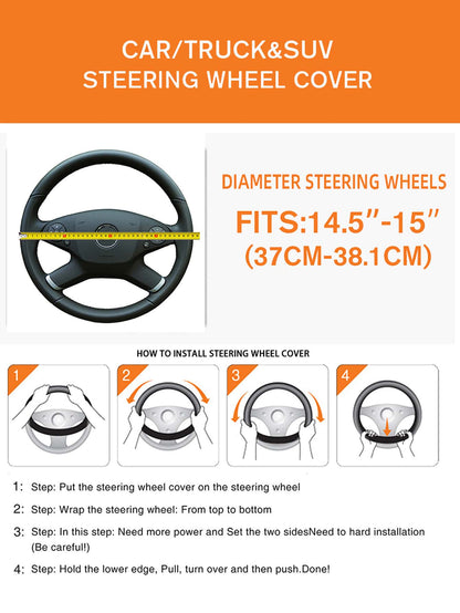1pc Breathable Massage Comfortable PU Leather Steering Wheel Cover, Fits 14.5-15 Inch Car Accessory