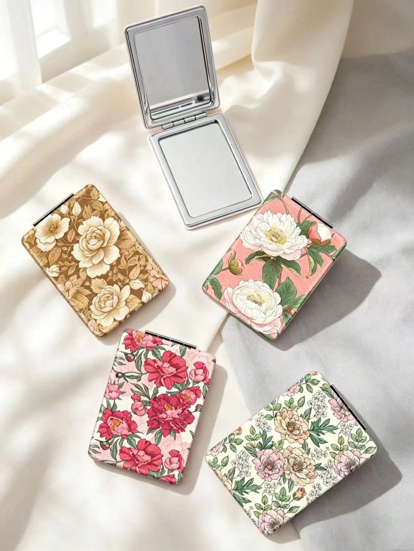 1PC British Country Style Portable Folding Compact Mirror, Lightweight Ultra-Thin Convenient Durable PU Leather, Suitable For Various Occasions Travel Party Work School, Fit For All Ages