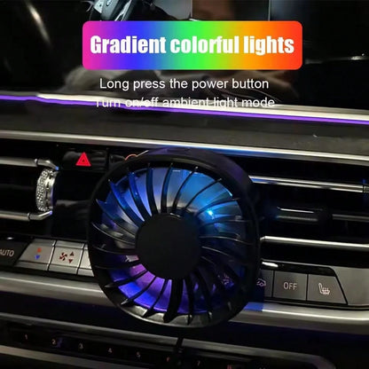1pc Car Air Vent Cooling Fan, Adjustable USB Powered, Powerful 7-Blade Turbo Fan, Gradient Colorful Ambient Light, Low Noise, Multi-Function Mini Car Interior Fan Cooler