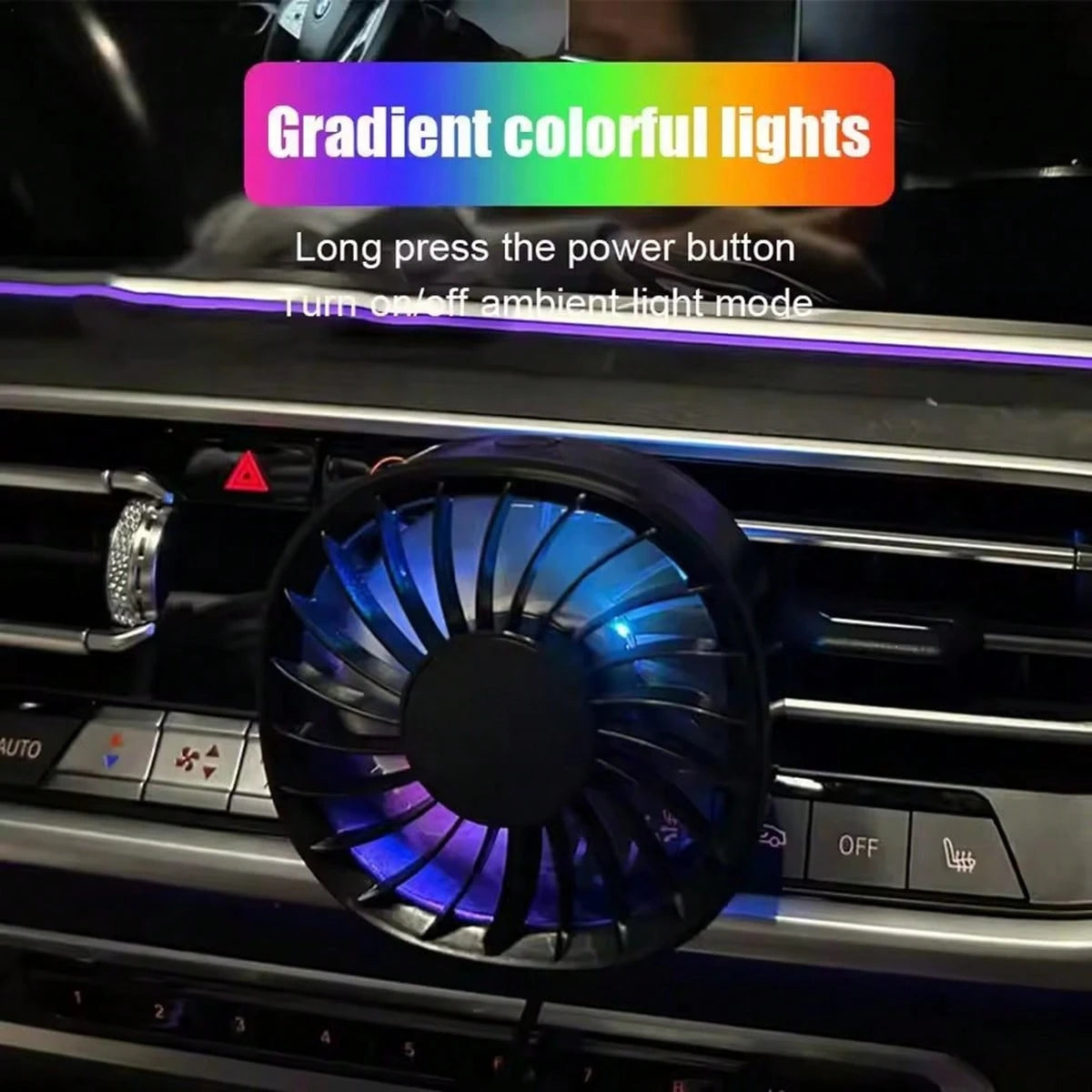 1pc Car Air Vent Cooling Fan, Adjustable USB Powered, Powerful 7-Blade Turbo Fan, Gradient Colorful Ambient Light, Low Noise, Multi-Function Mini Car Interior Fan Cooler