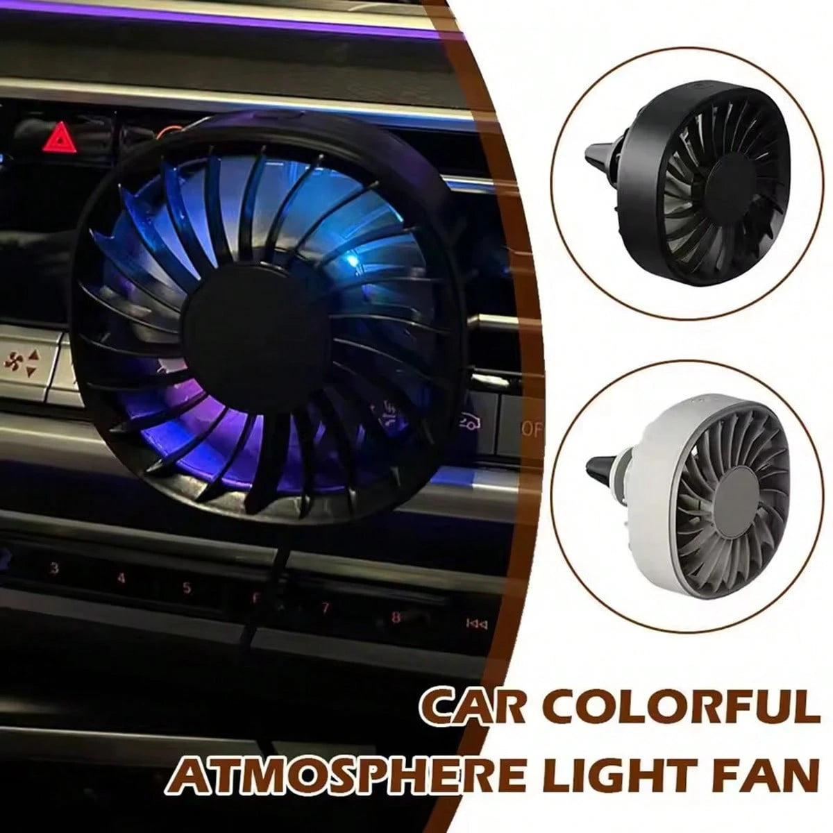1pc Car Air Vent Cooling Fan, Adjustable USB Powered, Powerful 7-Blade Turbo Fan, Gradient Colorful Ambient Light, Low Noise, Multi-Function Mini Car Interior Fan Cooler