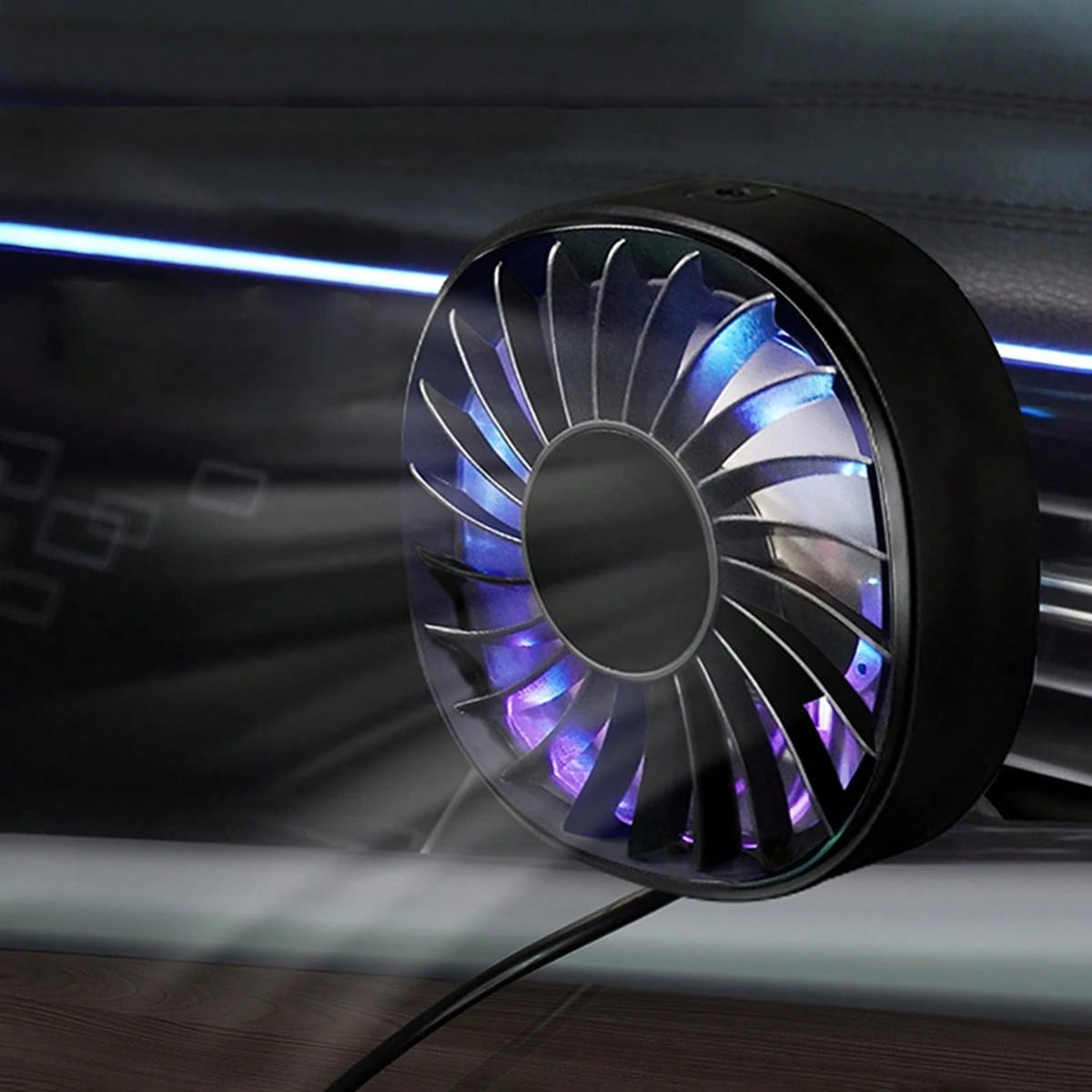 1pc Car Air Vent Cooling Fan, Adjustable USB Powered, Powerful 7-Blade Turbo Fan, Gradient Colorful Ambient Light, Low Noise, Multi-Function Mini Car Interior Fan Cooler