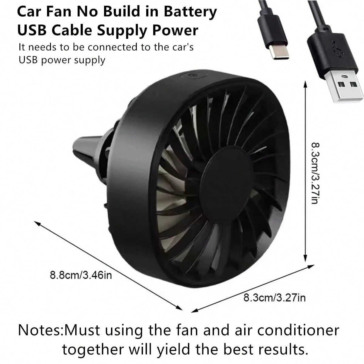 1pc Car Air Vent Cooling Fan, Adjustable USB Powered, Powerful 7-Blade Turbo Fan, Gradient Colorful Ambient Light, Low Noise, Multi-Function Mini Car Interior Fan Cooler