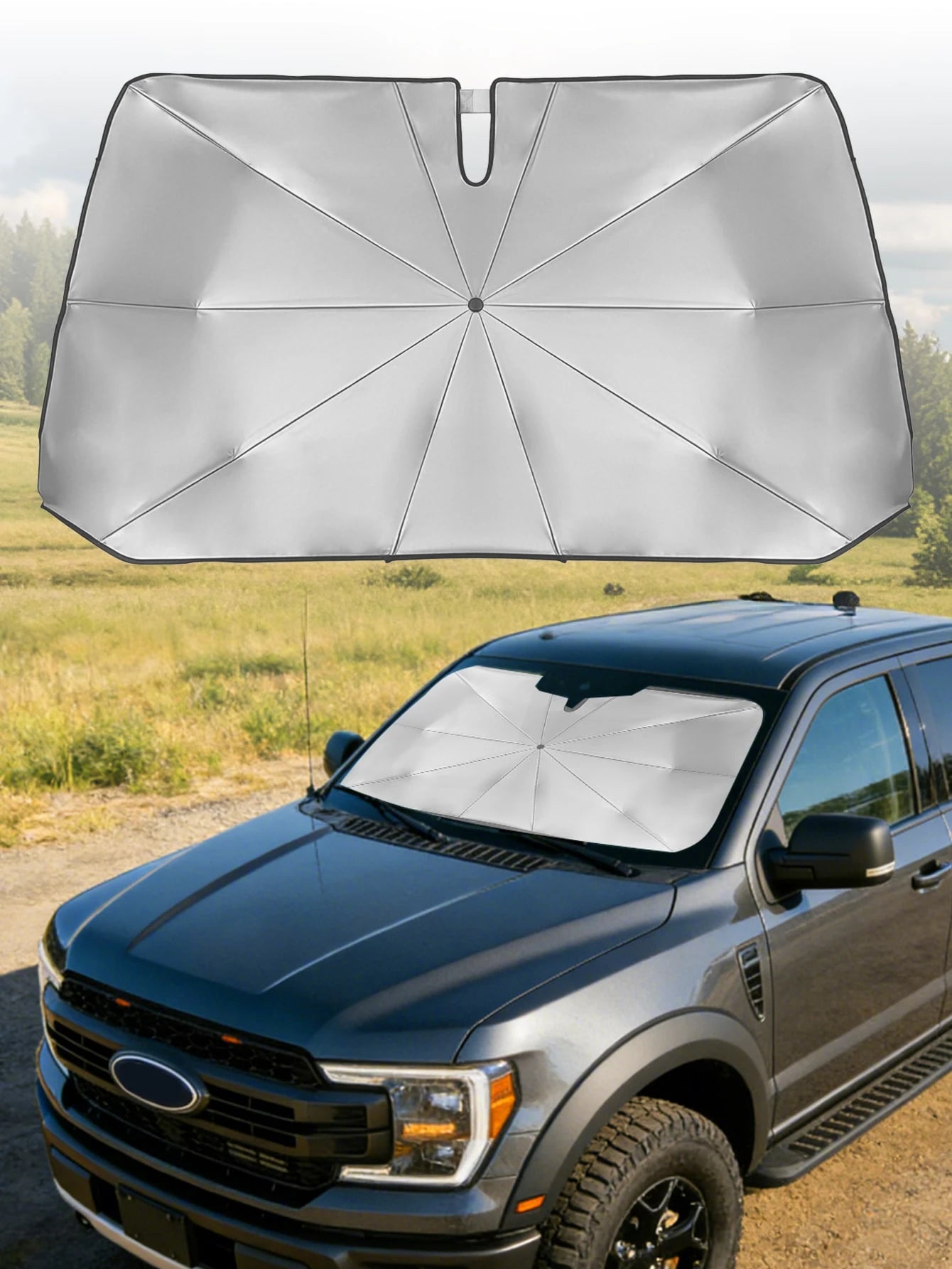 1pc Car Front Windshield Sun Shade, Reflects UV Rays, Protects Dashboard From Sun Exposure, Foldable, Suitable For SUV, Off-Road Vehicle, Truck And Other Car Models