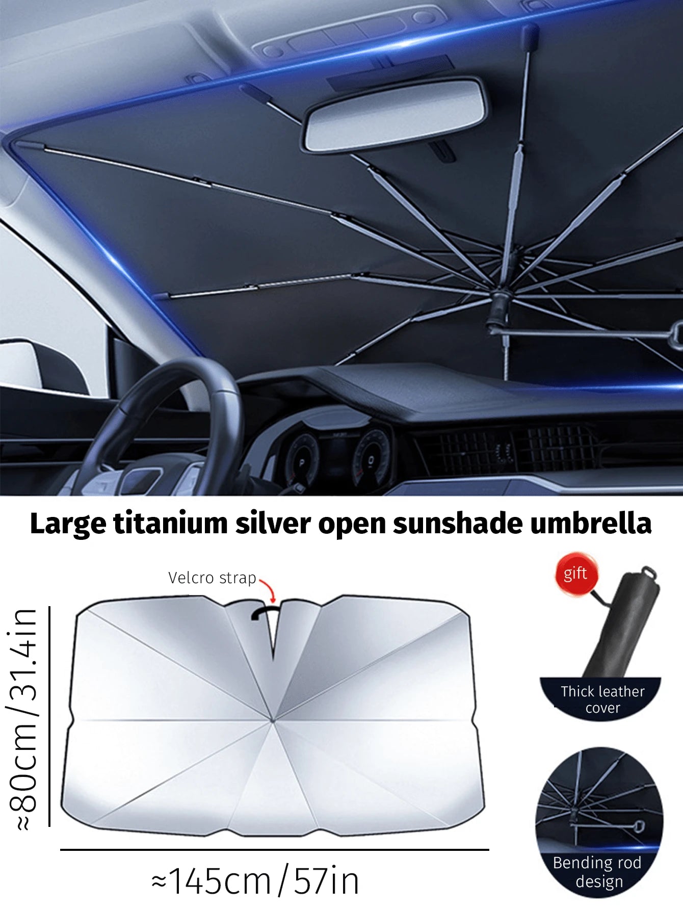 1pc Car Front Windshield Sun Shade, Reflects UV Rays, Protects Dashboard From Sun Exposure, Foldable, Suitable For SUV, Off-Road Vehicle, Truck And Other Car Models