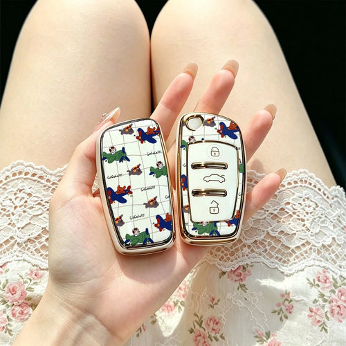 1pc Car Key Case-Edgy Print,Suitable For Audi A3 8P, A6 C6, Q3 8U, A1 8X, Q7 4L, TT 8J, R8 42.Advanced Soft-Touch, Does Not Block Signal, Unisex.