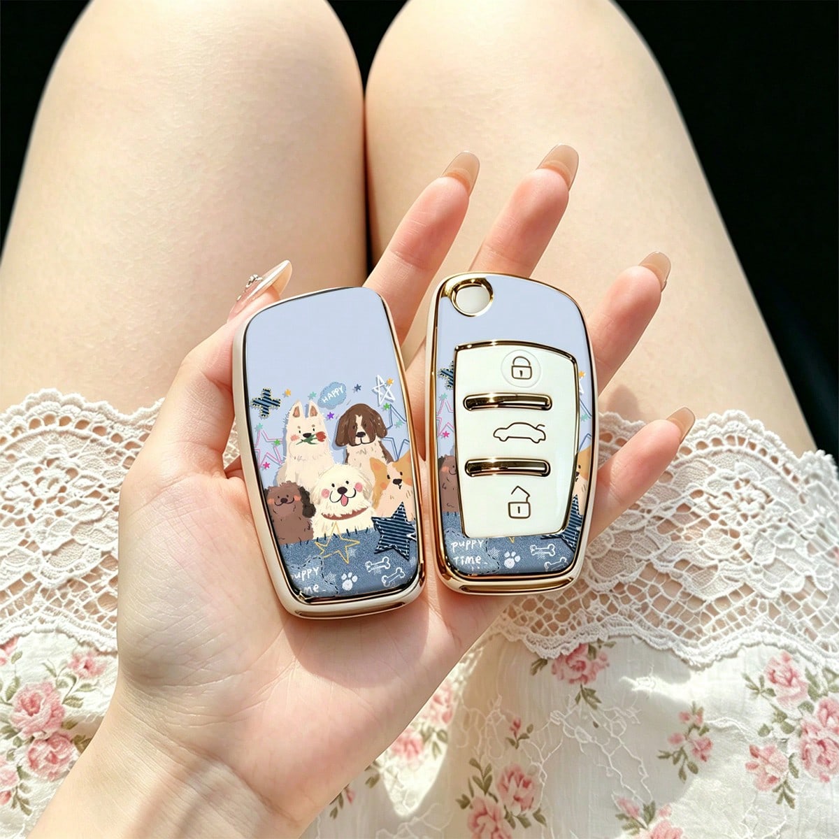 1pc Car Key Case-Edgy Print,Suitable For Audi A3 8P, A6 C6, Q3 8U, A1 8X, Q7 4L, TT 8J, R8 42.Advanced Soft-Touch, Does Not Block Signal, Unisex.