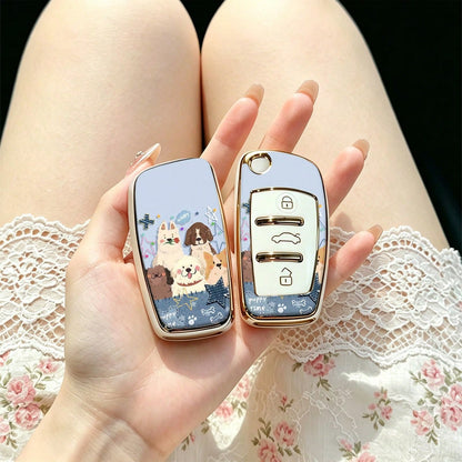 1pc Car Key Case-Edgy Print,Suitable For Audi A3 8P, A6 C6, Q3 8U, A1 8X, Q7 4L, TT 8J, R8 42.Advanced Soft-Touch, Does Not Block Signal, Unisex.
