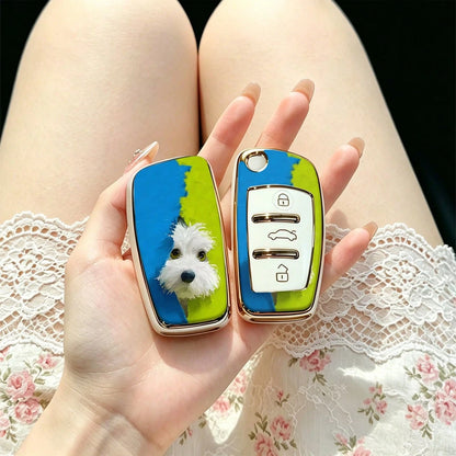 1pc Car Key Case-Edgy Print,Suitable For Audi A3 8P, A6 C6, Q3 8U, A1 8X, Q7 4L, TT 8J, R8 42.Advanced Soft-Touch, Does Not Block Signal, Unisex.