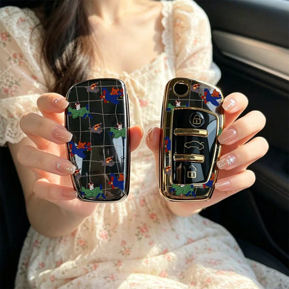 1pc Car Key Case-Edgy Print,Suitable For Audi A3 8P, A6 C6, Q3 8U, A1 8X, Q7 4L, TT 8J, R8 42.Advanced Soft-Touch, Does Not Block Signal, Unisex.