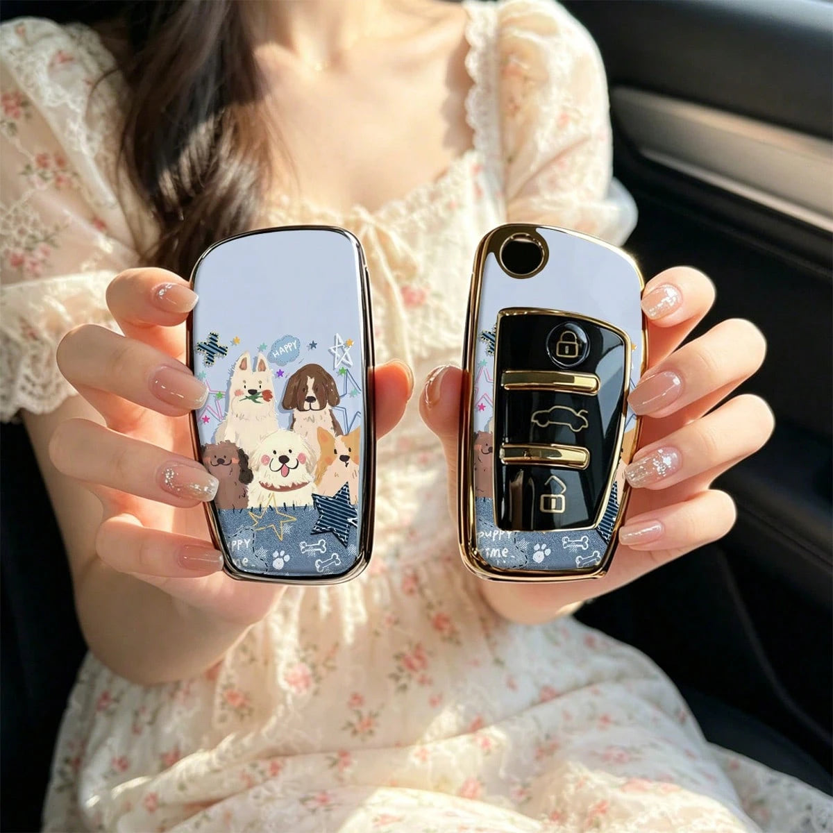 1pc Car Key Case-Edgy Print,Suitable For Audi A3 8P, A6 C6, Q3 8U, A1 8X, Q7 4L, TT 8J, R8 42.Advanced Soft-Touch, Does Not Block Signal, Unisex.