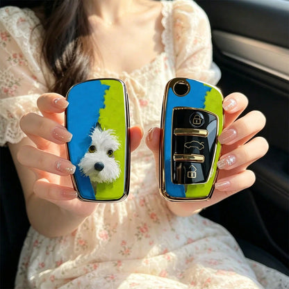 1pc Car Key Case-Edgy Print,Suitable For Audi A3 8P, A6 C6, Q3 8U, A1 8X, Q7 4L, TT 8J, R8 42.Advanced Soft-Touch, Does Not Block Signal, Unisex.