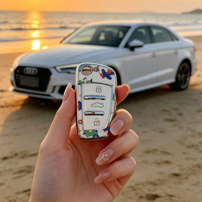 1pc Car Key Case-Edgy Print,Suitable For Audi A3 8P, A6 C6, Q3 8U, A1 8X, Q7 4L, TT 8J, R8 42.Advanced Soft-Touch, Does Not Block Signal, Unisex.