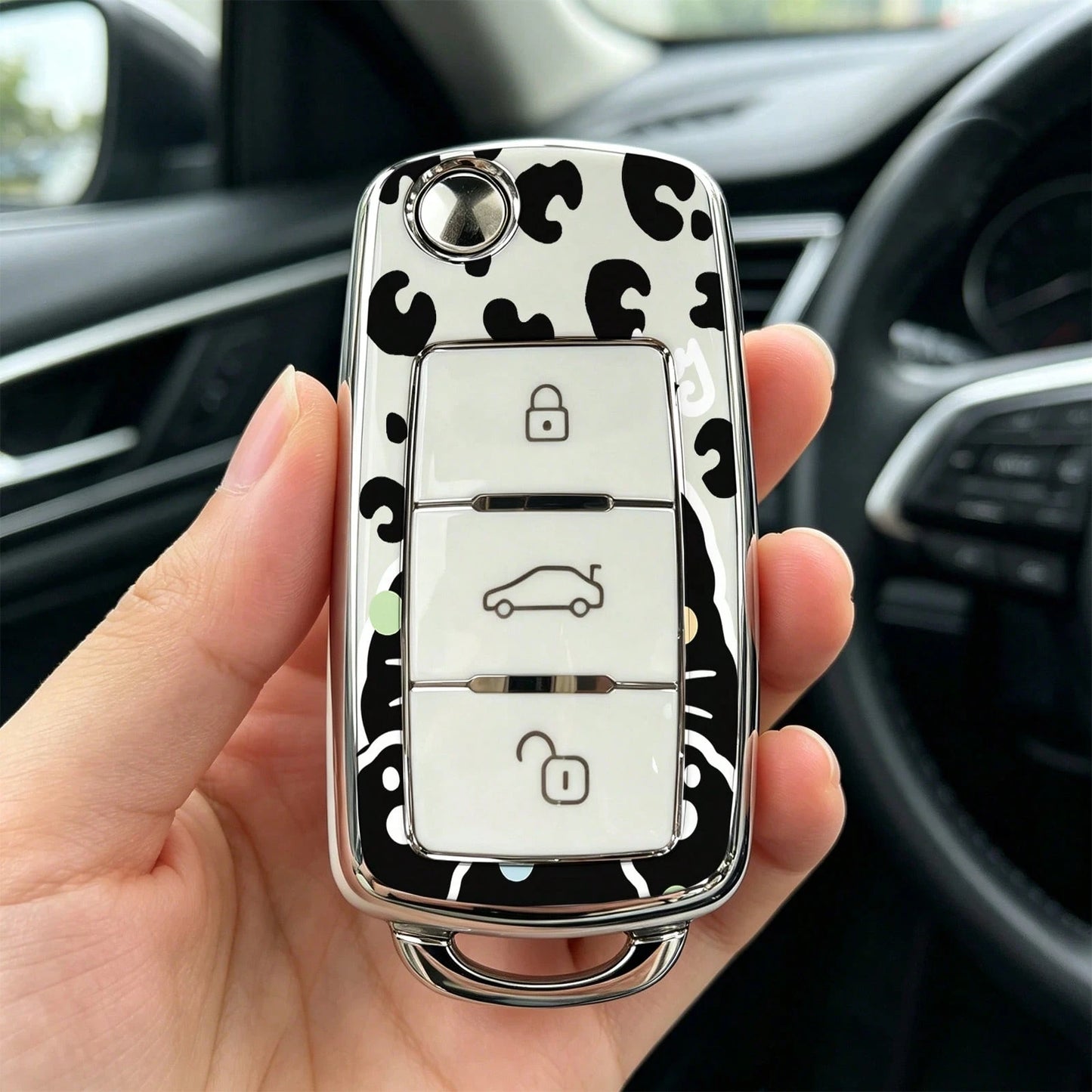 1pc Car Key Case- Print,Suitable For Jetta Mk6, Polo Mk5, Golf Mk6, Tiguan Mk1, Passat B7, Passat NMS, Caddy Mk3, Beetle, Amarok, Touran Mk1. Advanced Soft-Touch, Does Not Block Signal, Unisex.