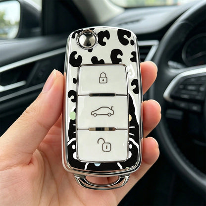 1pc Car Key Case- Print,Suitable For Jetta Mk6, Polo Mk5, Golf Mk6, Tiguan Mk1, Passat B7, Passat NMS, Caddy Mk3, Beetle, Amarok, Touran Mk1. Advanced Soft-Touch, Does Not Block Signal, Unisex.