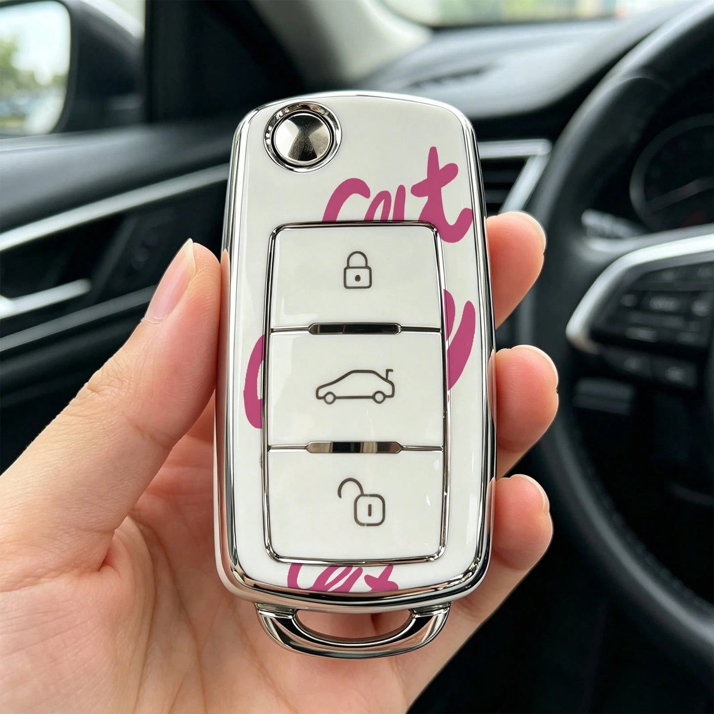 1pc Car Key Case- Print,Suitable For Jetta Mk6, Polo Mk5, Golf Mk6, Tiguan Mk1, Passat B7, Passat NMS, Caddy Mk3, Beetle, Amarok, Touran Mk1. Advanced Soft-Touch, Does Not Block Signal, Unisex.