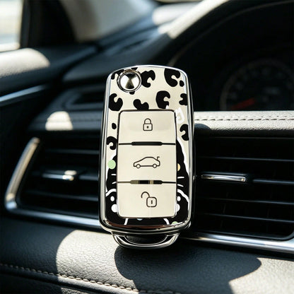 1pc Car Key Case- Print,Suitable For Jetta Mk6, Polo Mk5, Golf Mk6, Tiguan Mk1, Passat B7, Passat NMS, Caddy Mk3, Beetle, Amarok, Touran Mk1. Advanced Soft-Touch, Does Not Block Signal, Unisex.