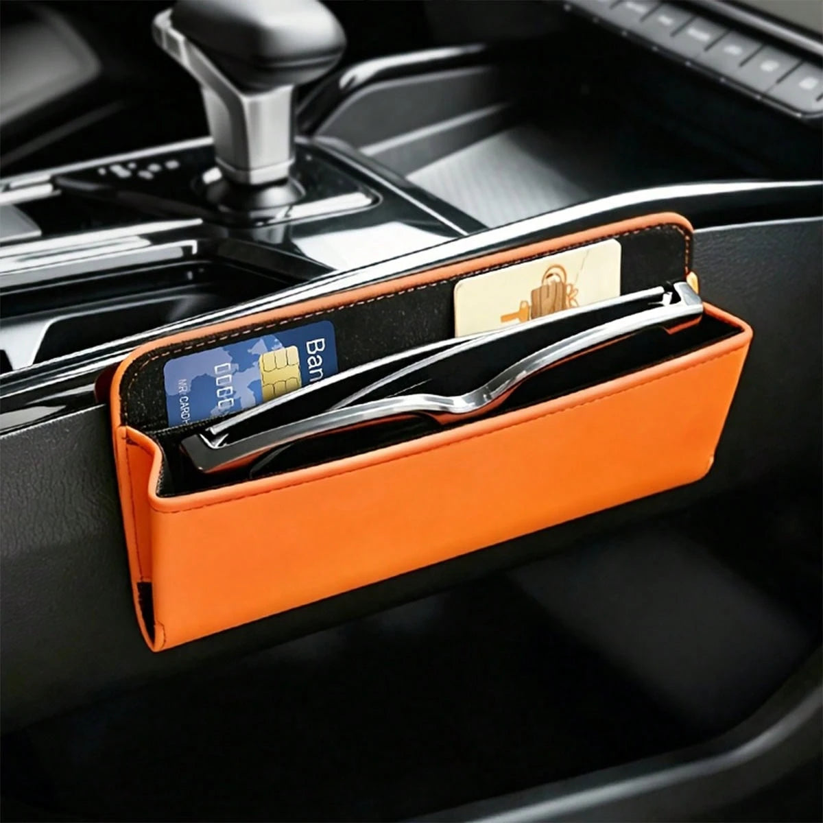 1pc Car Multi-Function Storage Box, Car Organizer, Multi-Position Adhesive Car Interior Accessory, Universal Car Seat Gap Hanging Storage Bag, For Storing Keys, Glasses, Cards, Car Center Console Stor