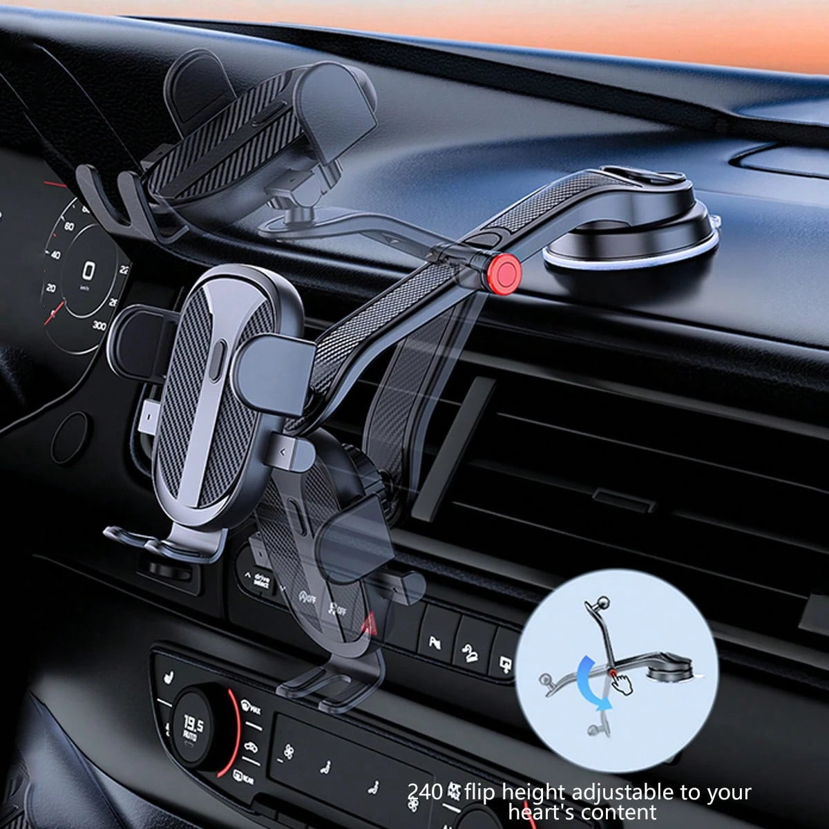 1pc Car Phone Holder, Curved Suction Cup Rotating Mount For Center Console And Dashboard