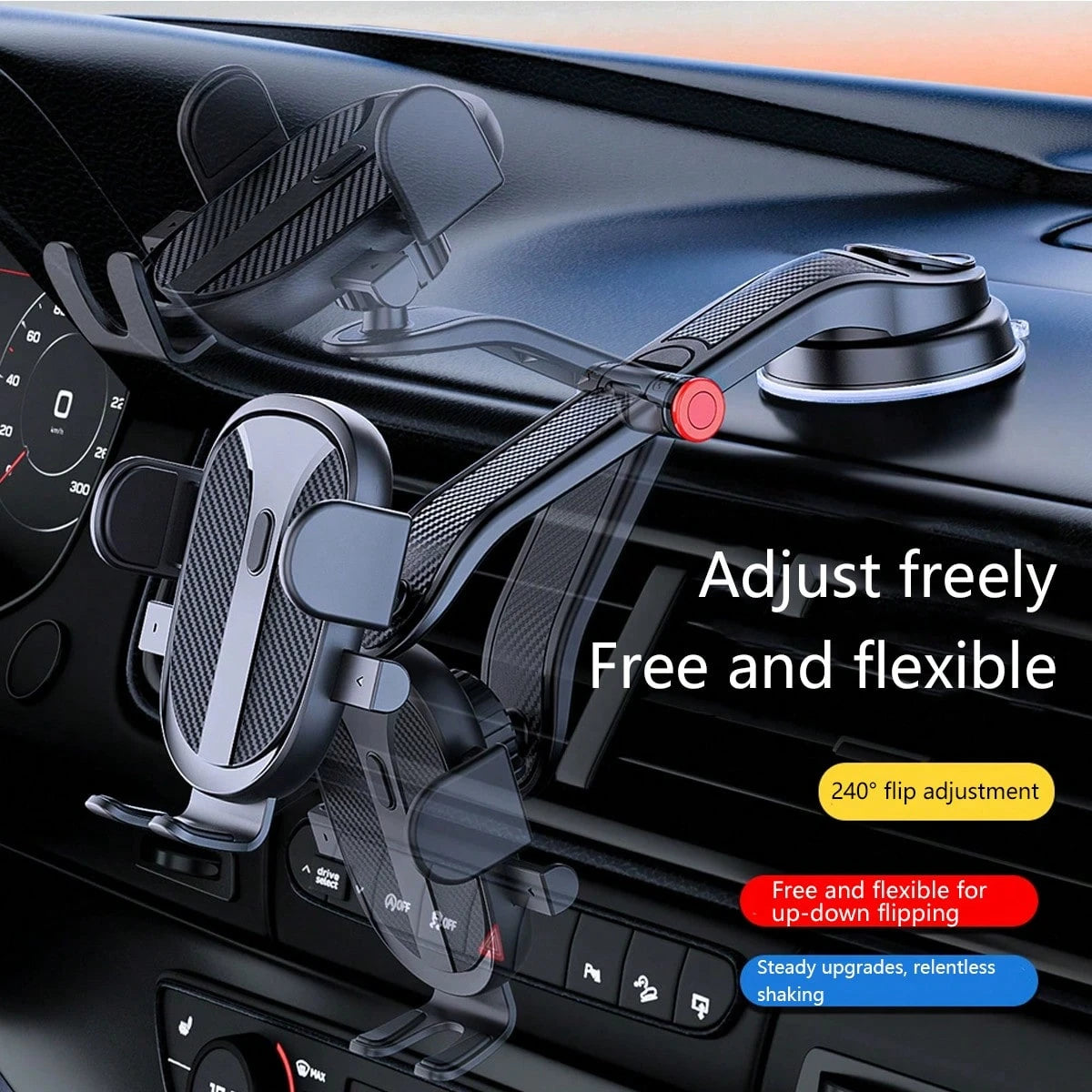 1pc Car Phone Holder, Curved Suction Cup Rotating Mount For Center Console And Dashboard