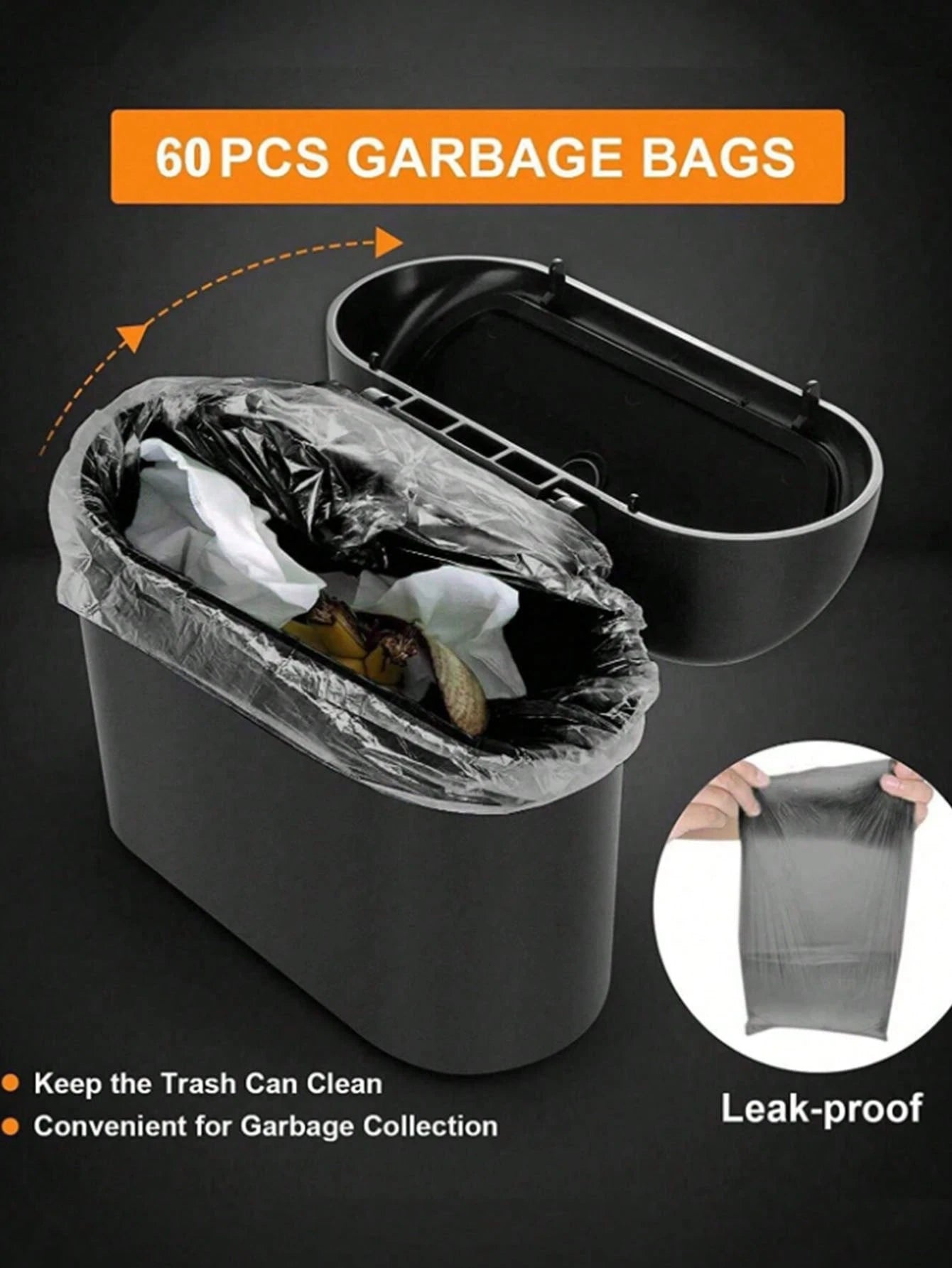 1pc Car Trash Can + 1 Roll (15pcs) Trash Bags, Mini Car Trash Can, Waterproof, Portable, Space-Saving, Car Storage Box, Car Sorting Box, Car Essential Accessory