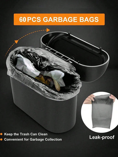 1pc Car Trash Can + 1 Roll (15pcs) Trash Bags, Mini Car Trash Can, Waterproof, Portable, Space-Saving, Car Storage Box, Car Sorting Box, Car Essential Accessory